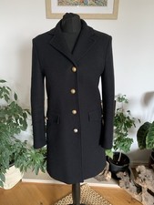 Zara Black Italian Manteco Long Wool Coat Jacket Overcoat Size Small - Military