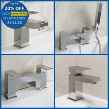 Modern Chrome Bathroom Square Tap Sets | Basin & Bath Taps with Shower & Waste