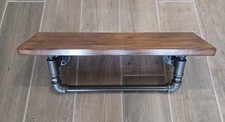 Industrial Pipe Bathroom Towel Rail With Rustic Oak Wooden Shelf 500mm wide