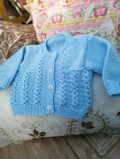 Beautiful hand Knitted  Baby’s Cardigan In baby Blue 0/3 Months Made With Love 