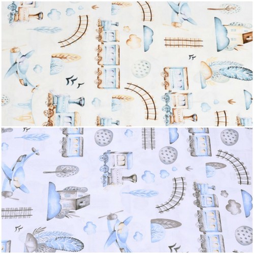 Cotton 100 fabric blue trains - cotton,