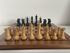 Gorgeous Antique Weighted Staunton Chess Set With Board King Height 9cm