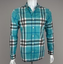 BURBERRY Turquoise Nova Check 100% Cotton Shirt L