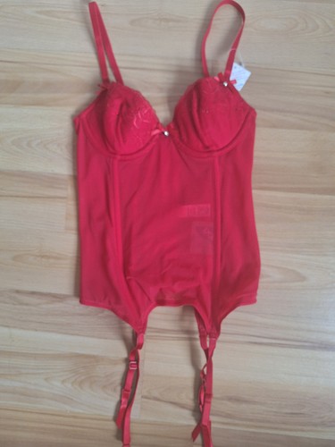 Red suspender basque mesh - suspender,