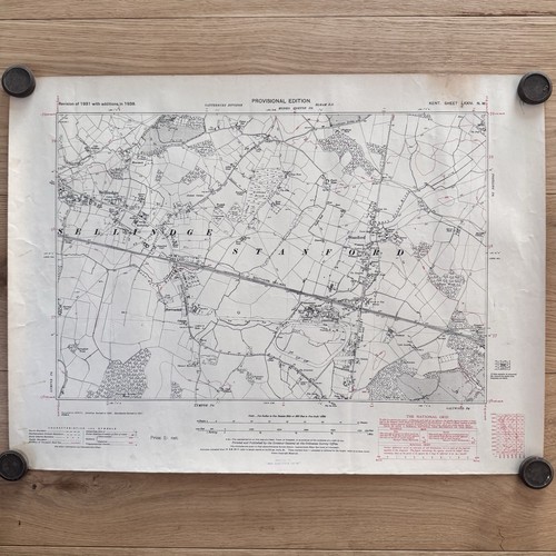 Vintage map sheet lympne kent - map,