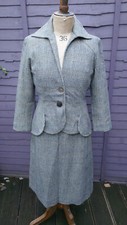 True VINTAGE 1940s Womens Skirt Suit Wool Glen Plaid - size 10 UK/ US 6