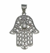 HAMSA-Fatima hand-Khamsa-Solid 925 Sterling silver pendant/necklace-CZ-Chain opt