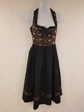 Vintage Dress Oktoberfest Pockets Black Brown German Floral Deer Dirndl Size 12