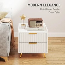 White Bedside Table 2 Drawers