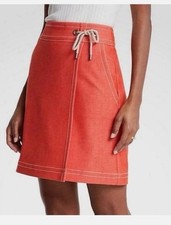 NWT $89 Ann Taylor 14 Orange Chambray Knit Coral Skirt Faux Wrap Nautical Rope