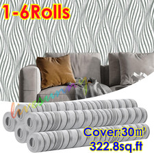 10M Wave Embossed Textured Wallpaper Glitter Silver Feature Wall Paper 1-6Rolls*