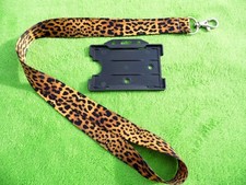 Animal Print Gold Leopard Lanyard, Metal Trigger Clip and Black Rigid ID Holder