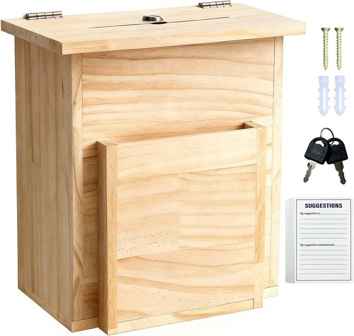 Wooden suggestion box with - suggestion,