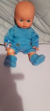 Vintage Furga Baby Doll Plastic Solid Doll Moulded Hair  13 inch Wearing Outfit