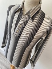 Vintage mens 70's MOD DAGGER COLLAR FITTED BLACK PULL OVER LONG SLEEVE SHIRT 36"