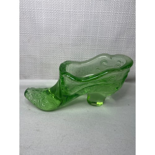 Vintage green glass slipper - green,