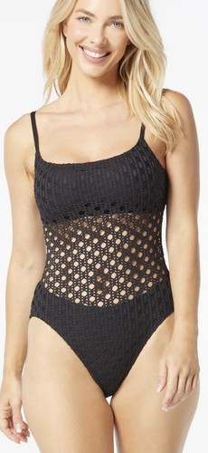 Black crochet swim one piece - crochet,