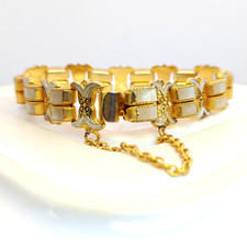 Vintage Faux Damascene Bracelet Spanish Faux Pearl Toledo Ware Jewellery