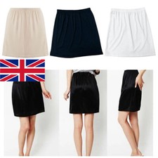 Women's Satin Half Slip Petticoat Underskirt Anti Static Elastic Waist Skirt UK