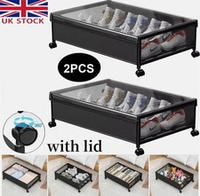 2PCS Under Bed Storage Container with Wheels Clothes Drawer Rolling Organizer UK