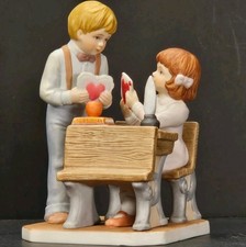 Vintage Porcelain Figure Children at School Desk Valentine Heart Study Scene 90s