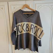 QED London Grey Rock&Roll Jumper. Split sides V Neck Size S/M Oversized 