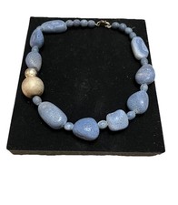 Vintage Blue Coral Bead Necklace 925 Silver Clasp Denim Chic 44cm long