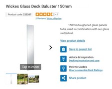 Balustrade / Decking Glass Panel 820mm x 150mm x 8mm Indoor Or Outdoor Use