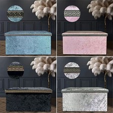 Greek Design Ottoman Storage Box Crushed Velvet 2 Seater Foldable Extra Seating