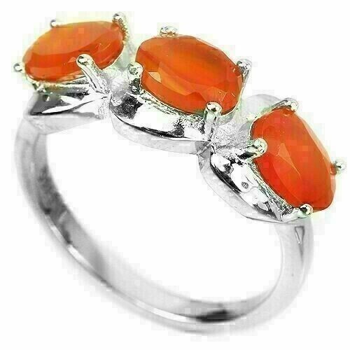 Silver ring fire opal genuine - ring,