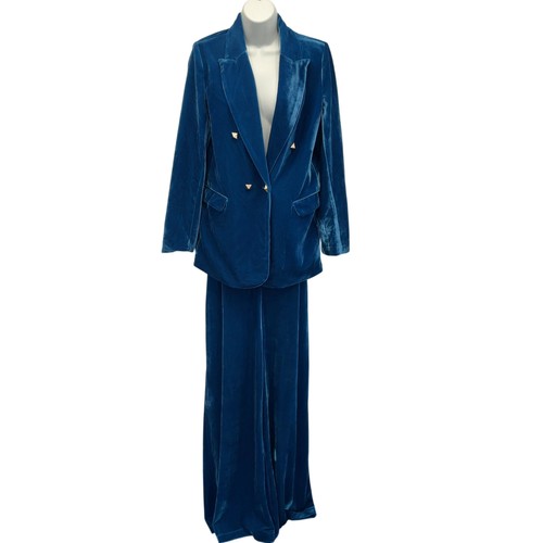 Oasis blue velvet wide leg - wide,