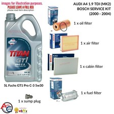 AUDI A4 1.9 TDI 00-04 BOSCH SERVICE KIT (MK2) DIESEL 5L PRO C3 5W30 + 4 FILTERS