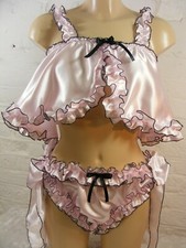 ADULT baby sissy satin with rolled hem edge cami & knickers set