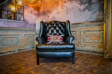 TETRAD FADED GLORY JOHN LEWIS ANTIQUE GREEN LEATHER CHESTERFIELD LIBRARY CHAIR