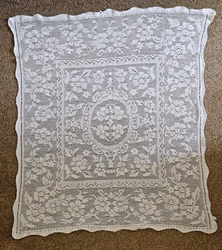 White floral lace rectangular - white,