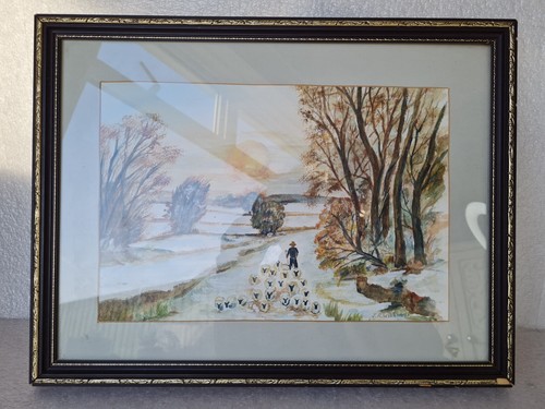 Vintage signed watercolour - signed, &