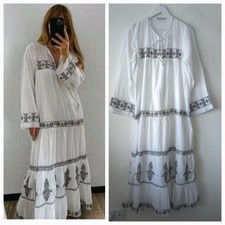 Zara Embroidered Summer Dress Maxi White Size M 10 12 Medium 
