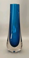 1960s Whitefriars Knobbly Blue Cobalt English Blue Glass Bud Vase Teardrop Shape