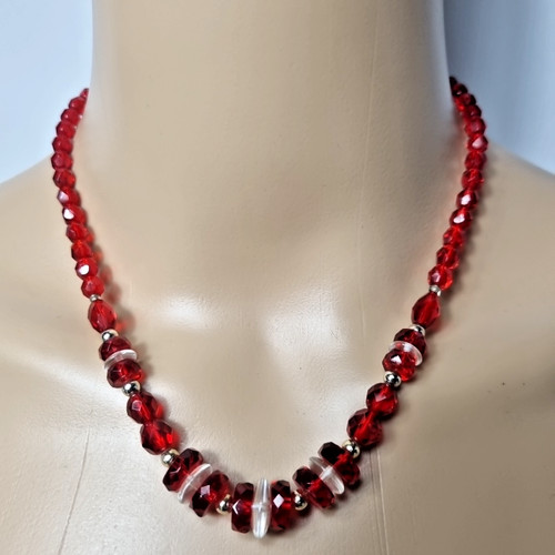 Vintage dark red - faceted, glass