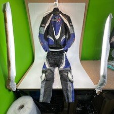 RST 2 Piece Leathers Suit in Blue Black Jacket UK 44 Trousers W32 L31 See Detail