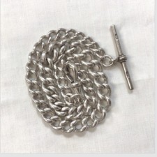 1890 Solid Silver Albert Chain With Bar & Clip Hallmarked Joseph Sewill 44.62g. 
