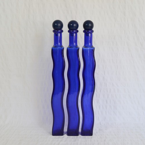Vintage blue glass bottles - glass, x3