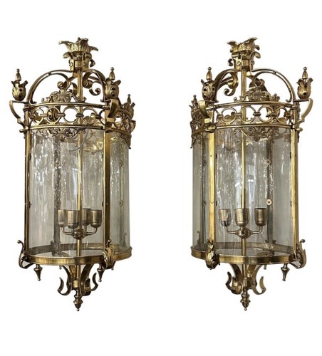 French antique brass glass - brass,