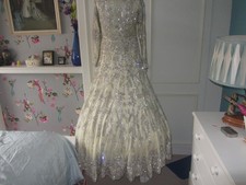 gothic beaded ballgown wedding dress size 8 cream/silver/gold