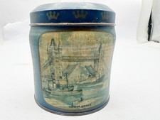 VINTAGE TOWER BRIDGE LONDON TIN SCRIBBANS KEMP BAKERIES STORAGE TEA CADDY