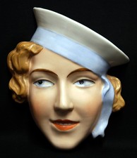 Vintage Royal Dux 15172 Czechoslovakian Art Deco Sailor Girl Face Mask - VGC