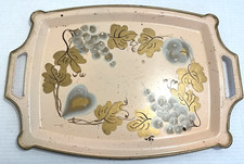 Vintage Pink Tole Tray White/Gold Fruit Handles 11.5" x 17 Shabby Chic Toleware