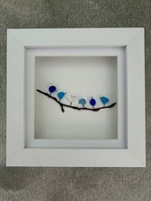  Sea Glass birds on branch Art Wall Picture 12cm Amazing Gift