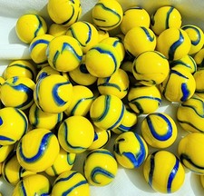 NEW DESIGN - BLUE TANG - 25 Beautiful Glass Marbles, Yellow and Blue Swirl, 16mm