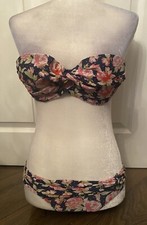 Kelly Brook Navy Polka Dot Floral Bikini Strapless UK 8 34B
